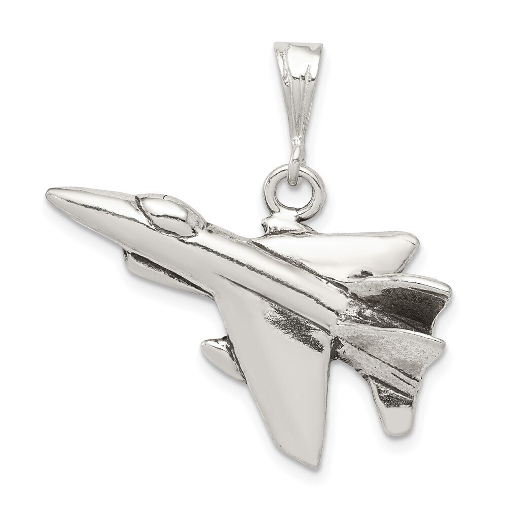 Kazi Luxury Sterling Silver Antiqued Jet Fighter Angled Pendant